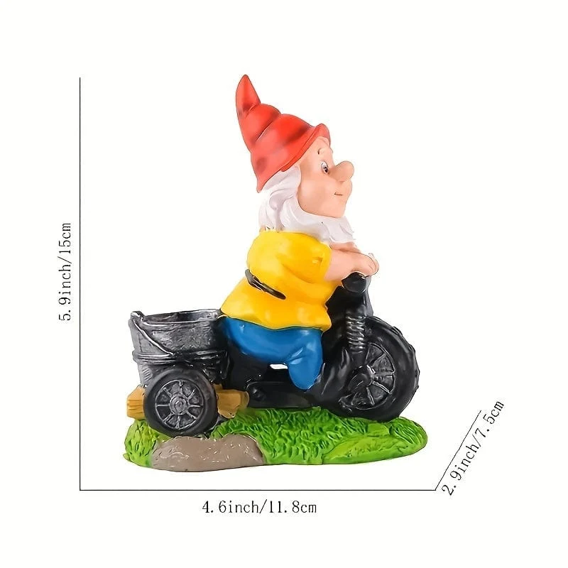 1 Stück, radfahrender Zwerg, Blumenzwerg, Hofstatue, Gartenzwerg, Dekoration, Skulptur, Ornament, Kunstharz, Außendekoration, Gartendekoration, Gartenbedarf, Urlaubsbedarf, Kunsthandwerk aus Kunstharz, Ornamente für Terrasse, Rasen, Gartenkunst