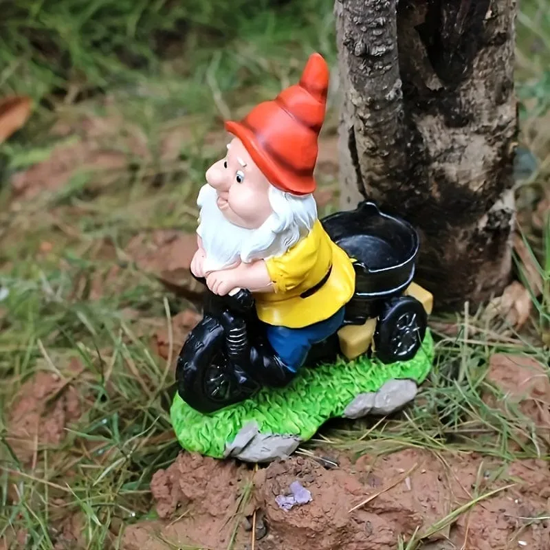 1 Stück, radfahrender Zwerg, Blumenzwerg, Hofstatue, Gartenzwerg, Dekoration, Skulptur, Ornament, Kunstharz, Außendekoration, Gartendekoration, Gartenbedarf, Urlaubsbedarf, Kunsthandwerk aus Kunstharz, Ornamente für Terrasse, Rasen, Gartenkunst