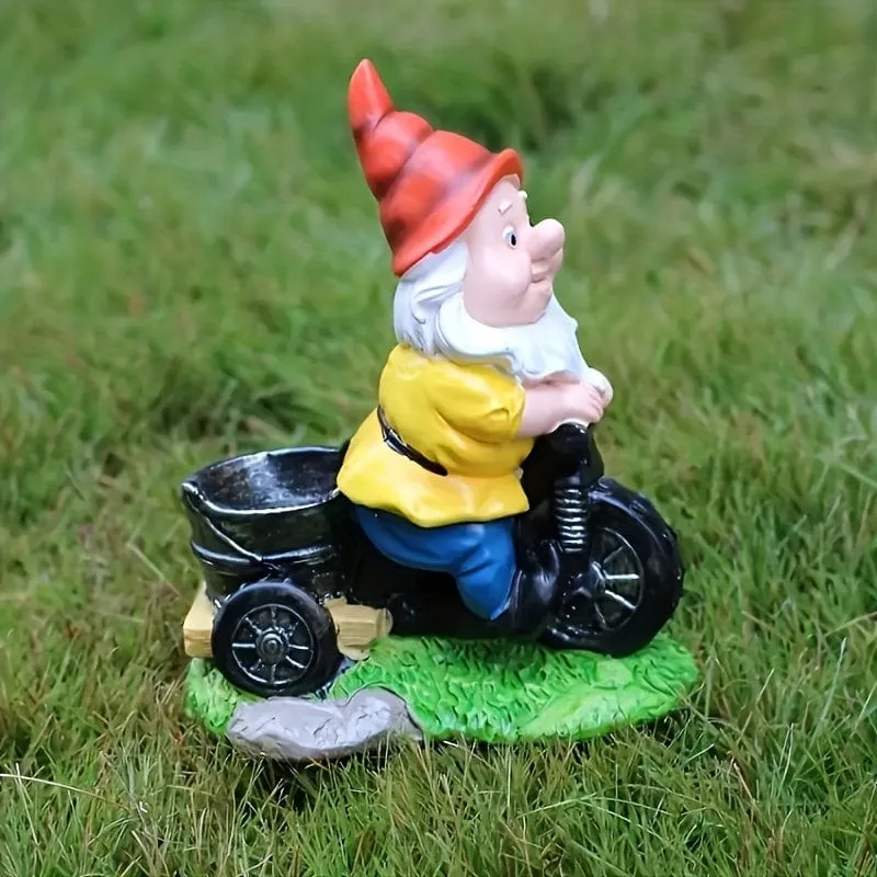1 Stück, radfahrender Zwerg, Blumenzwerg, Hofstatue, Gartenzwerg, Dekoration, Skulptur, Ornament, Kunstharz, Außendekoration, Gartendekoration, Gartenbedarf, Urlaubsbedarf, Kunsthandwerk aus Kunstharz, Ornamente für Terrasse, Rasen, Gartenkunst