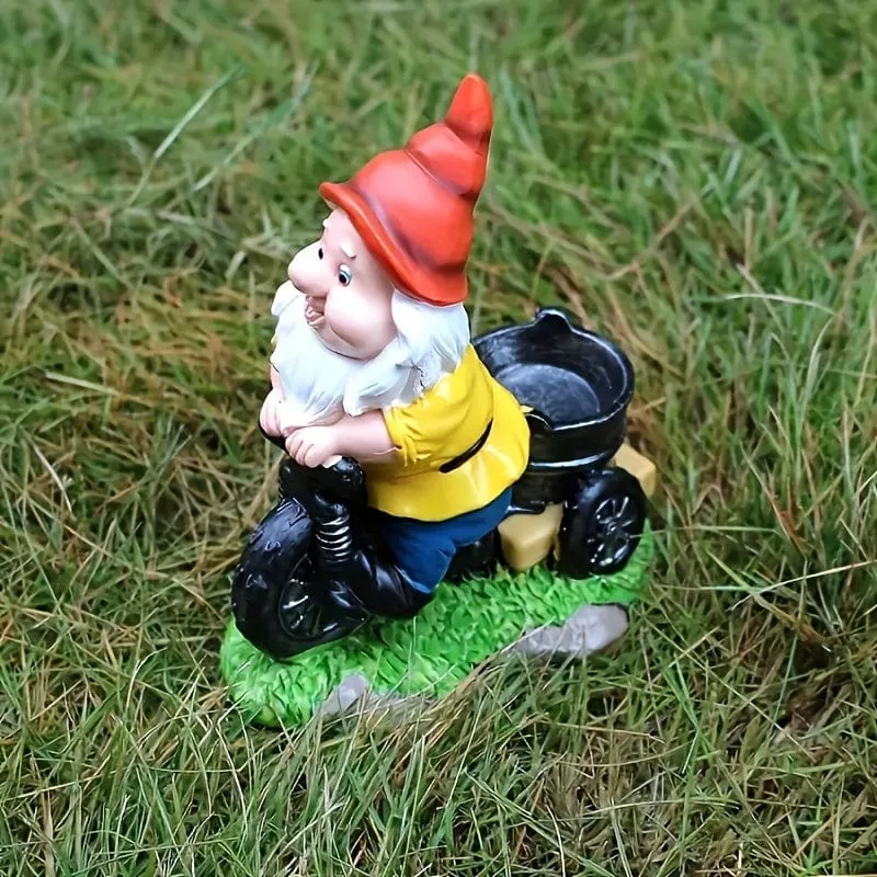 1 Stück, radfahrender Zwerg, Blumenzwerg, Hofstatue, Gartenzwerg, Dekoration, Skulptur, Ornament, Kunstharz, Außendekoration, Gartendekoration, Gartenbedarf, Urlaubsbedarf, Kunsthandwerk aus Kunstharz, Ornamente für Terrasse, Rasen, Gartenkunst