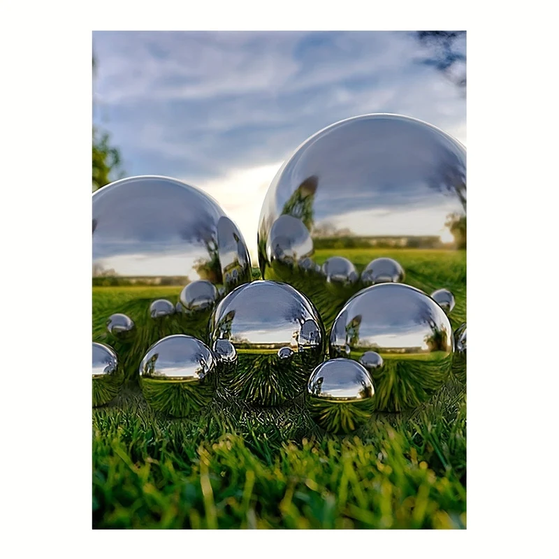 6 Stück, Gartenkugel, Edelstahl, hochglanzpoliert, reflektierend, hohle Kugel, dekorative Kugel für Garten, Gemüse, Garten, Zuhause, Outdoor, Urlaubsdekoration
