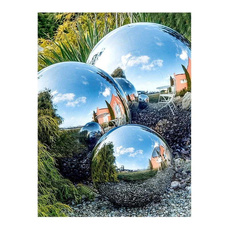 6 Stück, Gartenkugel, Edelstahl, hochglanzpoliert, reflektierend, hohle Kugel, dekorative Kugel für Garten, Gemüse, Garten, Zuhause, Outdoor, Urlaubsdekoration