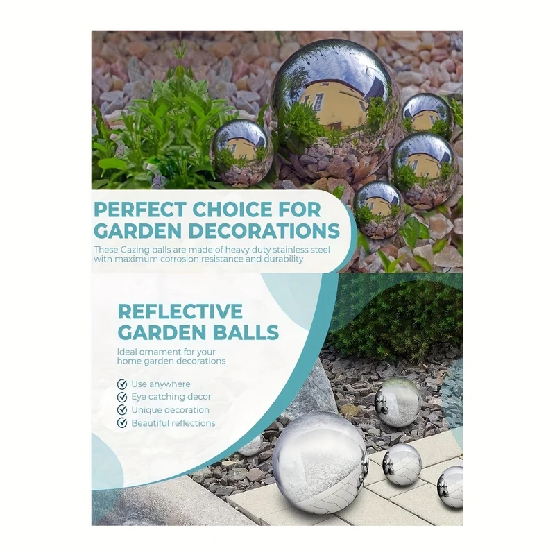 6 Stück, Gartenkugel, Edelstahl, hochglanzpoliert, reflektierend, hohle Kugel, dekorative Kugel für Garten, Gemüse, Garten, Zuhause, Outdoor, Urlaubsdekoration