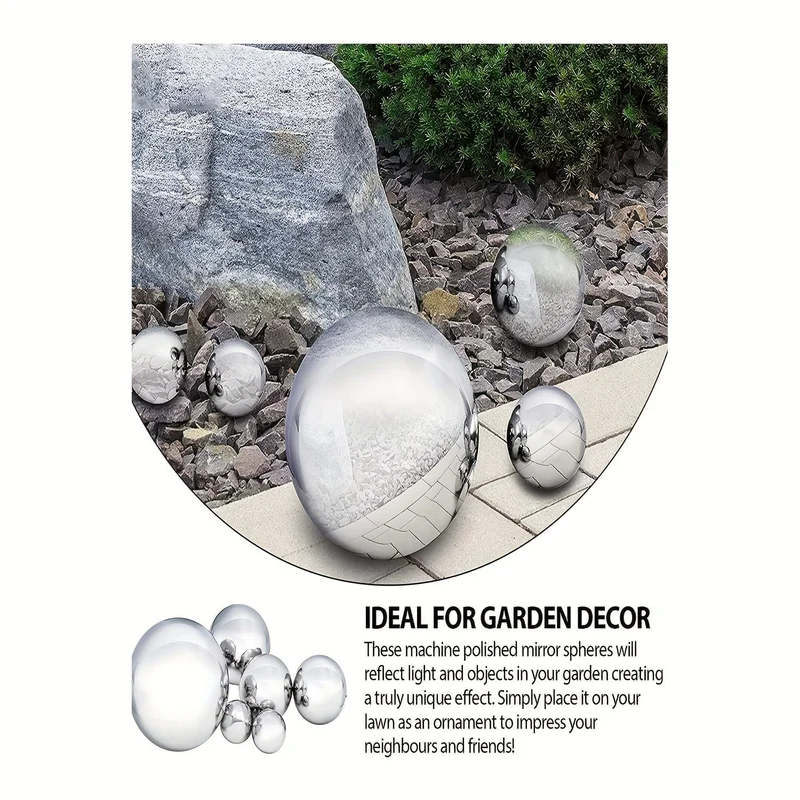 6 Stück, Gartenkugel, Edelstahl, hochglanzpoliert, reflektierend, hohle Kugel, dekorative Kugel für Garten, Gemüse, Garten, Zuhause, Outdoor, Urlaubsdekoration