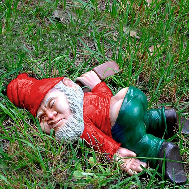 1 Stück betrunkene Gartenzwerg-Statue, 15 cm Kunstharz-Gartenzwerg-Kunsthandwerk, Gartendekoration, kreative Gartenstatue-Dekoration, wetterfeste, lustige Gartenzwerg-Ornament für Außen- und Innenhof-Rasen-Veranda-Dekor