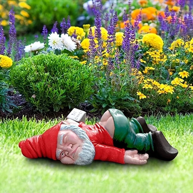 1 Stück betrunkene Gartenzwerg-Statue, 15 cm Kunstharz-Gartenzwerg-Kunsthandwerk, Gartendekoration, kreative Gartenstatue-Dekoration, wetterfeste, lustige Gartenzwerg-Ornament für Außen- und Innenhof-Rasen-Veranda-Dekor