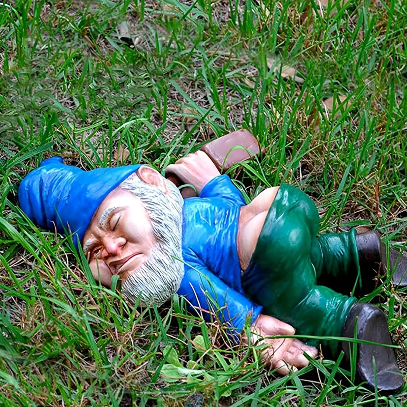 1 Stück betrunkene Gartenzwerg-Statue, 15 cm Kunstharz-Gartenzwerg-Kunsthandwerk, Gartendekoration, kreative Gartenstatue-Dekoration, wetterfeste, lustige Gartenzwerg-Ornament für Außen- und Innenhof-Rasen-Veranda-Dekor
