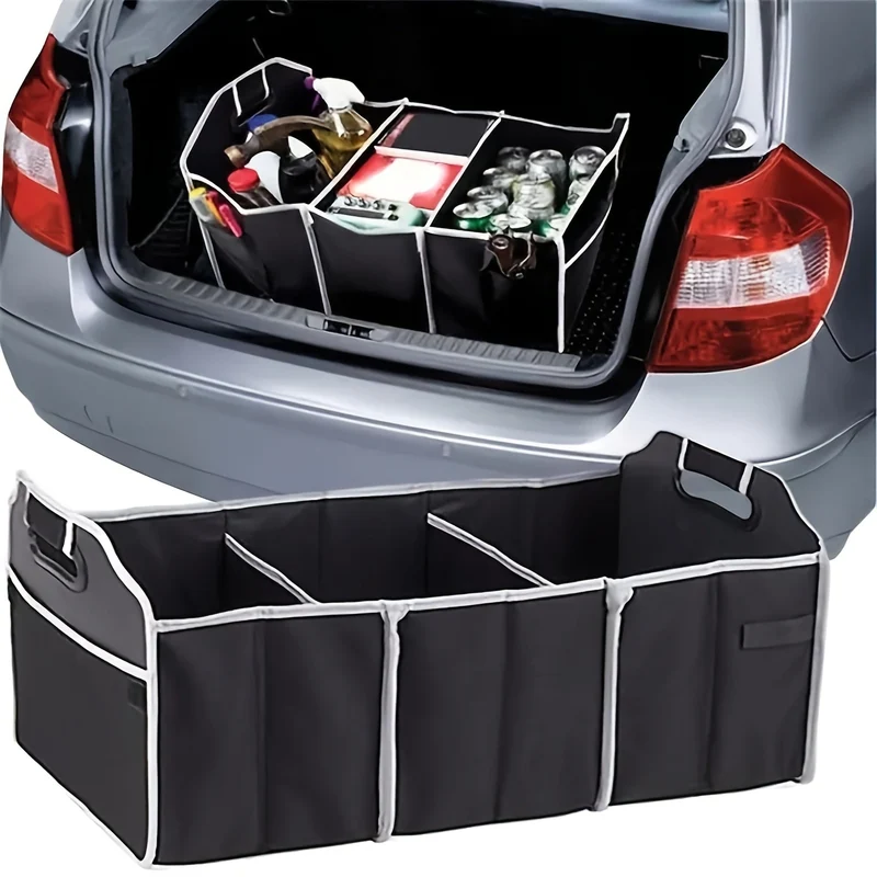 1 Stück Universal-Kofferraum-Organizer, tragbare faltbare Auto-Aufbewahrungsbox, wasserdichte Auto-Aufbewahrungstasche mit 3 Fächern, Auto-Innenausstattung, Auto-Zubehör