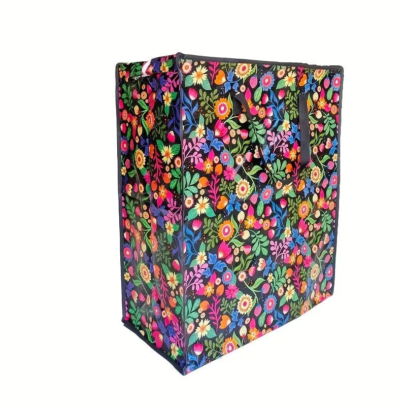 1 x extra große Umzugstasche, farbenfrohe, strapazierfähige gewebte Tragetasche, faltbare Matratzen-Aufbewahrungstasche, 94.64 l Blumenmuster-Aufbewahrungstaschen für Kleidungsdecken mit robustem Reißverschluss, wasserabweisende Tragetasche für Reisen, Studentenwohnheim, Umzug