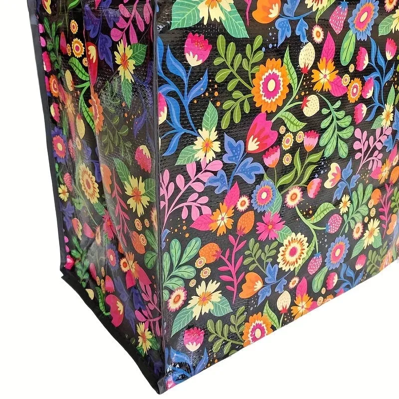 1 x extra große Umzugstasche, farbenfrohe, strapazierfähige gewebte Tragetasche, faltbare Matratzen-Aufbewahrungstasche, 94.64 l Blumenmuster-Aufbewahrungstaschen für Kleidungsdecken mit robustem Reißverschluss, wasserabweisende Tragetasche für Reisen, Studentenwohnheim, Umzug