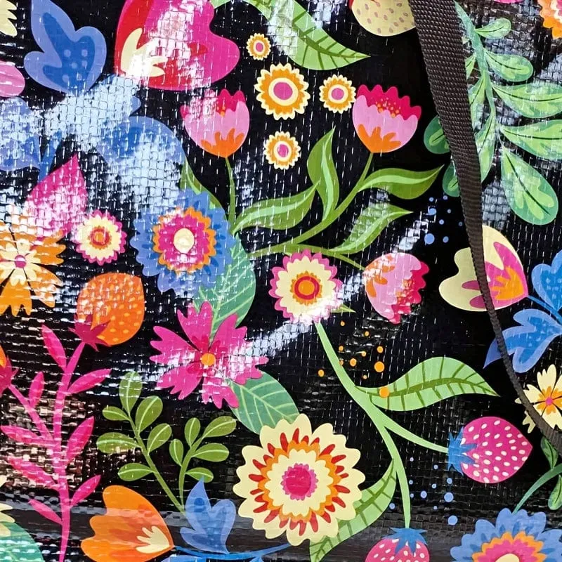 1 x extra große Umzugstasche, farbenfrohe, strapazierfähige gewebte Tragetasche, faltbare Matratzen-Aufbewahrungstasche, 94.64 l Blumenmuster-Aufbewahrungstaschen für Kleidungsdecken mit robustem Reißverschluss, wasserabweisende Tragetasche für Reisen, Studentenwohnheim, Umzug