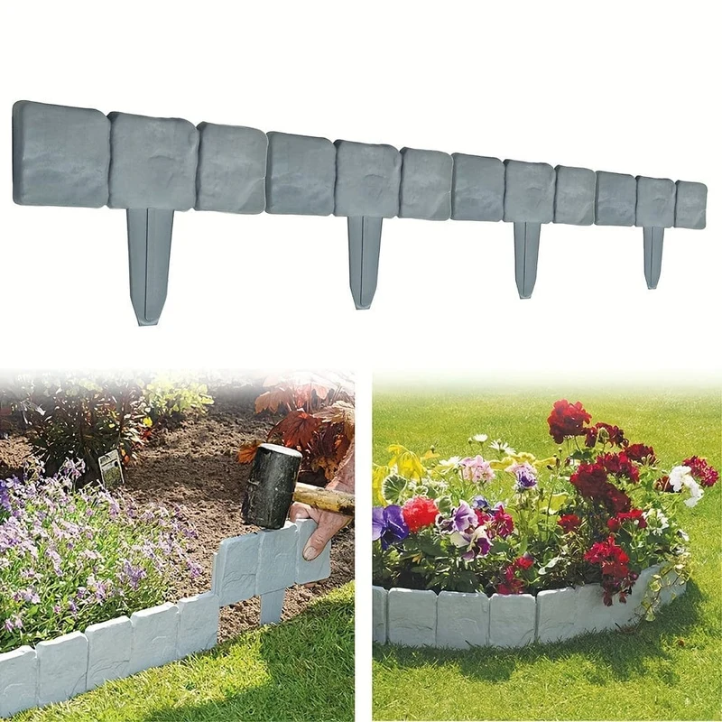 10/20 Stück, Garteneinfassungen aus grauem Steinimitat, Kunststoffkanten zur Gartenverschönerung, kleine Gartenzaunrahmen, Blumenbeetränder, Gartenhofdekoration