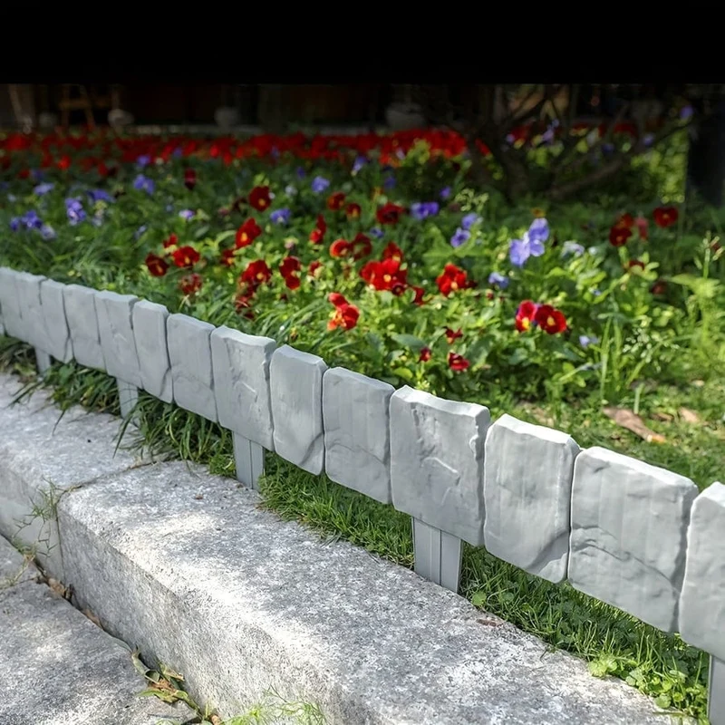 10/20 Stück, Garteneinfassungen aus grauem Steinimitat, Kunststoffkanten zur Gartenverschönerung, kleine Gartenzaunrahmen, Blumenbeetränder, Gartenhofdekoration