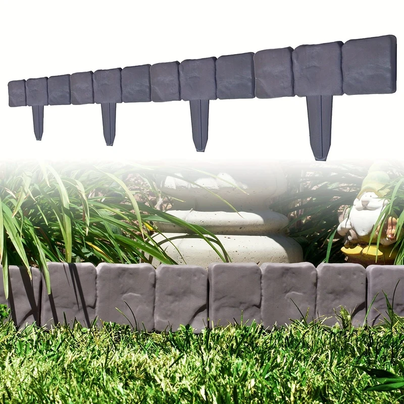10/20 Stück, Garteneinfassungen aus grauem Steinimitat, Kunststoffkanten zur Gartenverschönerung, kleine Gartenzaunrahmen, Blumenbeetränder, Gartenhofdekoration