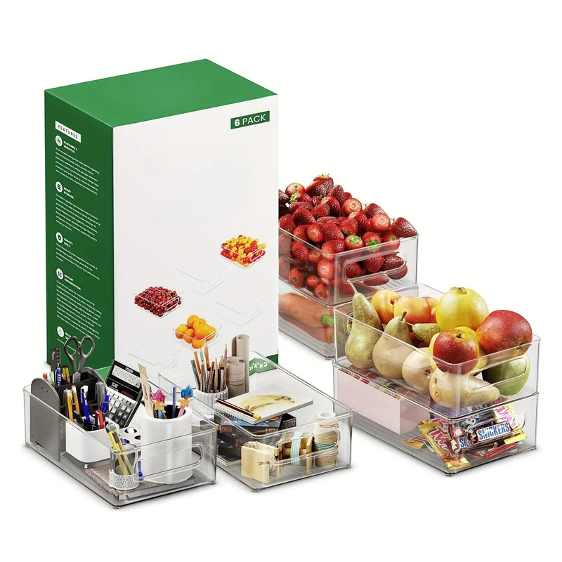 1 Stück stapelbare Kühlschrank-Organizer-Box, transparenter Küchen-Organizer, Behälter für Speisekammer, Schrank, Regal, Schublade, Kühlschrank, lebensmittelecht, für Snacks, Obst, Gemüse und Getränke