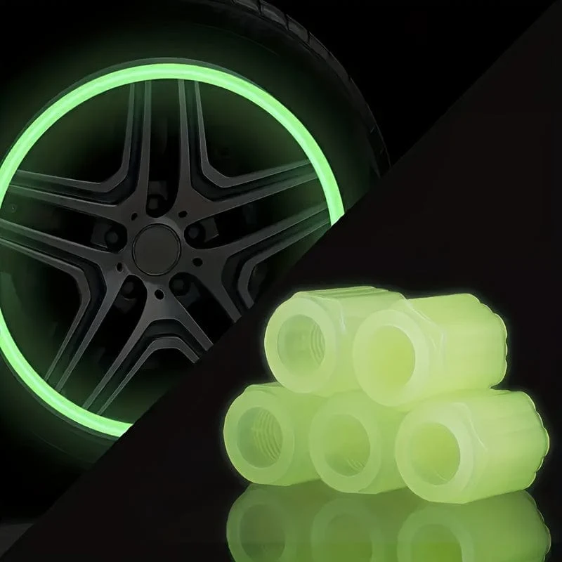 4 Stück leuchtende Ventilschaftkappen, universelle fluoreszierende Autoreifen-Ventilkappen, leuchtende Fahrradreifen-Ventilschaftkappen, dekoratives Autozubehör