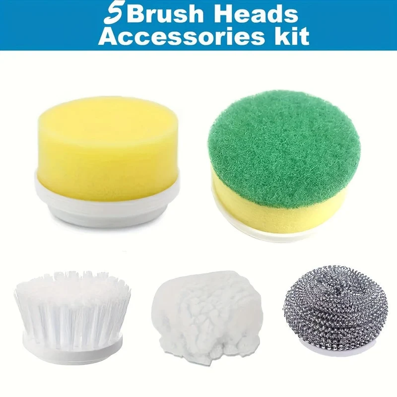 Motorisierte rotierende Reinigungsbürste, Zubehör, motorisierte Reinigungsbürste, kabelloser Power Scrubber, 5 austauschbare Bürstenköpfe für Wannen, Böden, Wände, Fliesen, Badezimmer, Fenster, Waschbecken