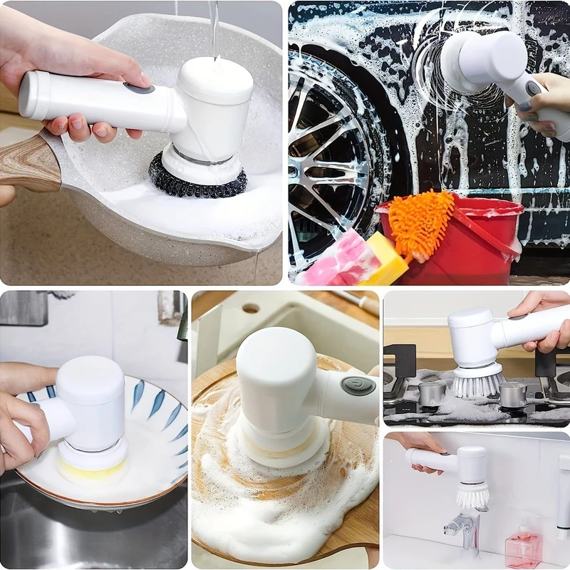 Motorisierte rotierende Reinigungsbürste, Zubehör, motorisierte Reinigungsbürste, kabelloser Power Scrubber, 5 austauschbare Bürstenköpfe für Wannen, Böden, Wände, Fliesen, Badezimmer, Fenster, Waschbecken