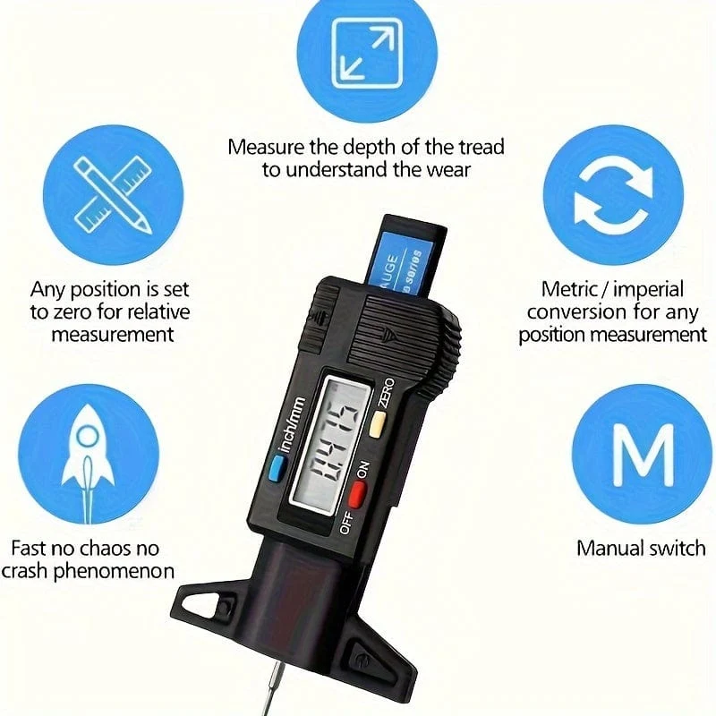 1pc Digitale Tiefenmesser Sattel Profiltiefe Gauge LCD Reifen Profil Gauge Für Auto Reifen 0-25mm mess Werkzeug Sattel Reparatur Werkzeuge