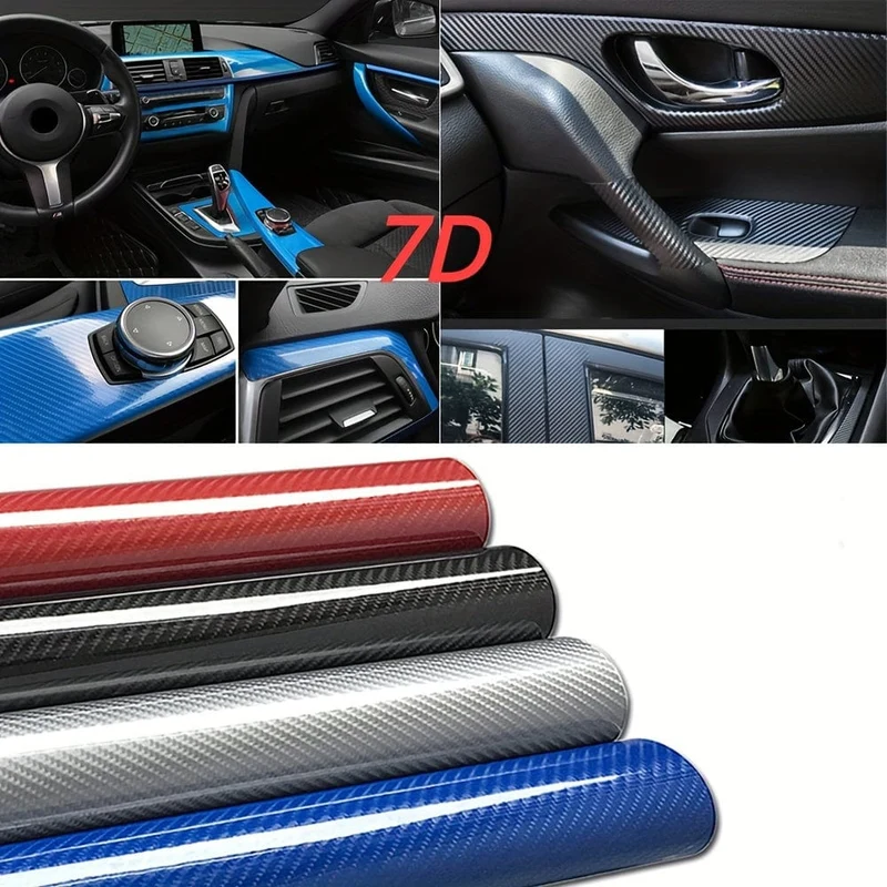 10*152 cm/3.93*59.84 in 7D Auto Aufkleber Glänzend Carbon Faser Vinyl Film Auto Innen Wrap Aufkleber Auto Hause Tür Aufkleber