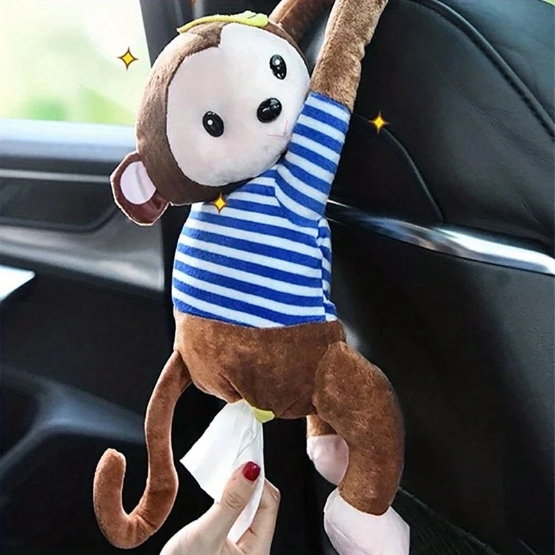 1 Stück Affen-Design, Plüsch-Taschentuchhalter zum Aufhängen, niedliche Cartoon-Tiere, Papieraufbewahrung, Taschentuchfach, Behälterabdeckung für Auto, Zuhause