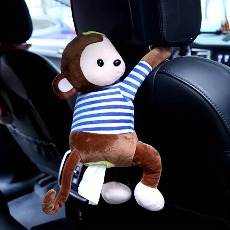 1 Stück Affen-Design, Plüsch-Taschentuchhalter zum Aufhängen, niedliche Cartoon-Tiere, Papieraufbewahrung, Taschentuchfach, Behälterabdeckung für Auto, Zuhause