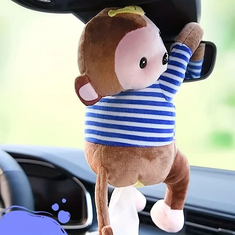 1 Stück Affen-Design, Plüsch-Taschentuchhalter zum Aufhängen, niedliche Cartoon-Tiere, Papieraufbewahrung, Taschentuchfach, Behälterabdeckung für Auto, Zuhause