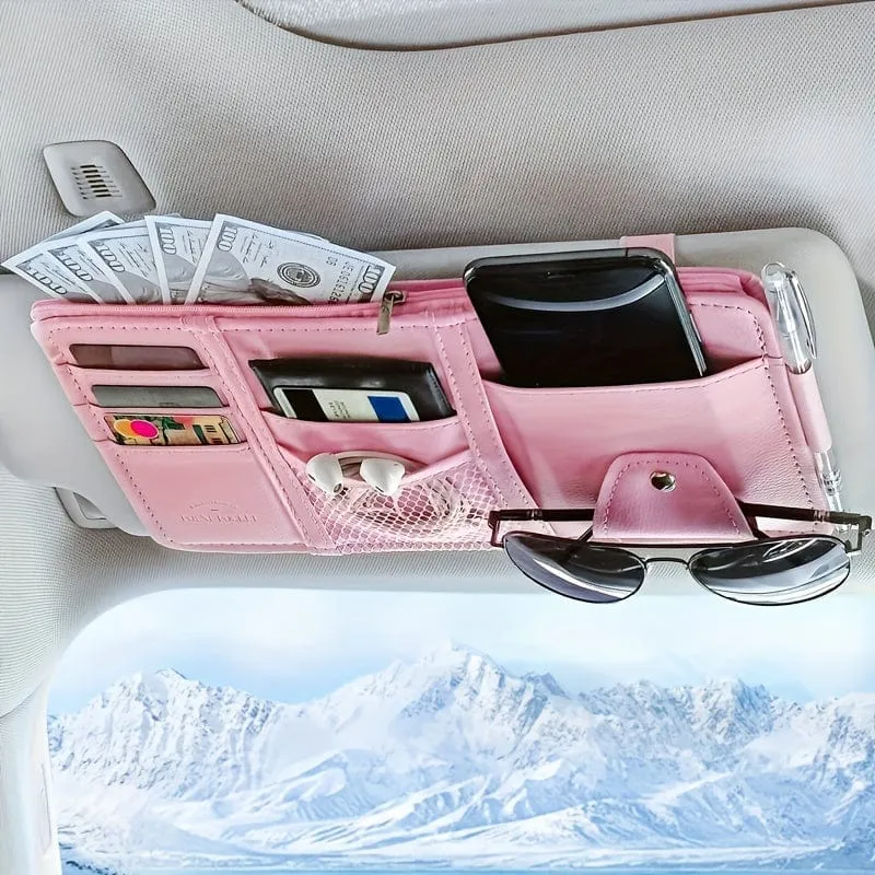 Auto-Sonnenblenden-Organizer, multifunktionale Aufbewahrungstasche, Auto-Brillenclip, Aufbewahrungstasche, Sonnenbrillenhalter mit Reißverschlusstasche, Auto-Innenausstattung
