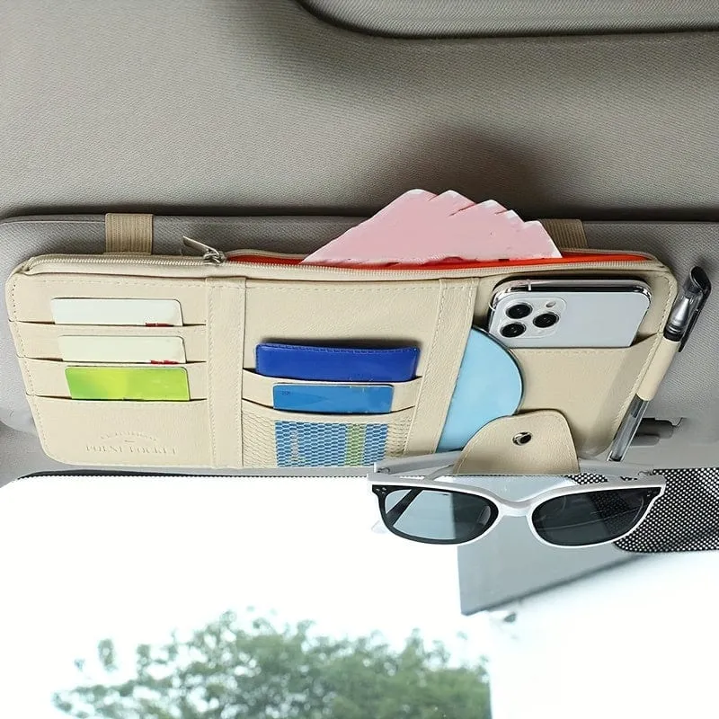 Auto-Sonnenblenden-Organizer, multifunktionale Aufbewahrungstasche, Auto-Brillenclip, Aufbewahrungstasche, Sonnenbrillenhalter mit Reißverschlusstasche, Auto-Innenausstattung