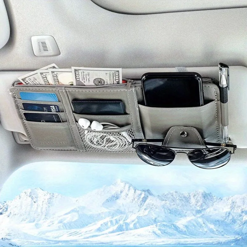 Auto-Sonnenblenden-Organizer, multifunktionale Aufbewahrungstasche, Auto-Brillenclip, Aufbewahrungstasche, Sonnenbrillenhalter mit Reißverschlusstasche, Auto-Innenausstattung