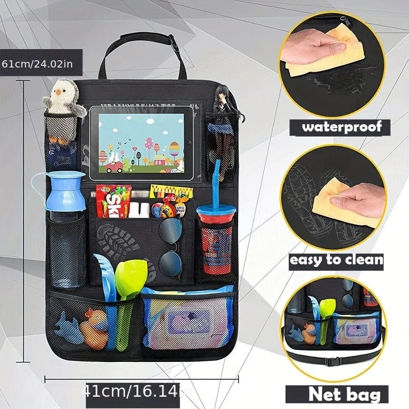 1 Stück Auto-Organizer und Aufbewahrung – Autositz-Organizer mit transparenter 10.5-Zoll-Tablet-Tasche, Auto-Organizer mit 9 Taschen, Autozubehör