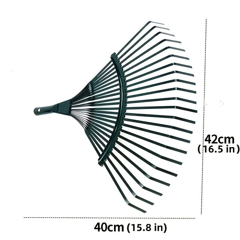 1 Stück Rasenrechen, Laubschaufelrechen, Besen aus Edelstahl, lindert Ermüdungserscheinungen, tragbare Gartengeräte, leicht zu reinigen, Grasrechen, 40.13 cm x 41.91 cm (ohne Griff)