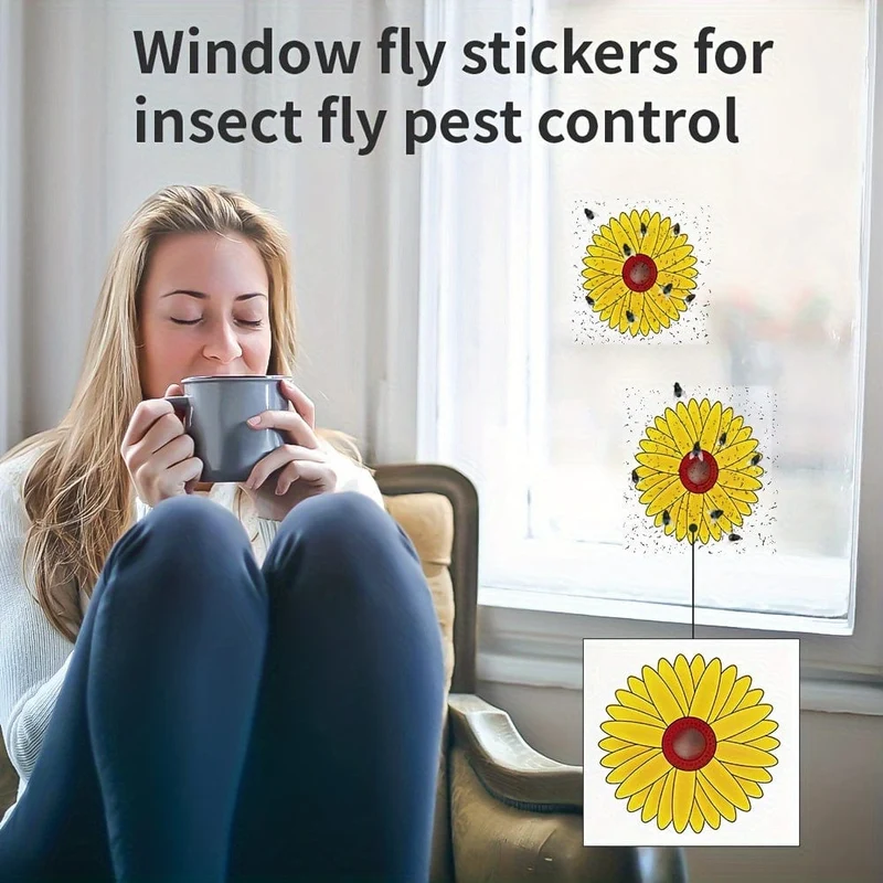 6 Stück, Fenster-Fliegenfallen für den Innenbereich, Sonnenblumen-Fliegenfänger, Fenster-Fliegenaufkleber, klebrige Fenster-Insektenfalle für den Innen- und Außenbereich, Insektenfallen für den Innen- und Außenbereich, Innen- und Außenbereich, Haus, Küche, Pflanzen, Bäume, fliegende Insekten, Schädlingsbekämpfung