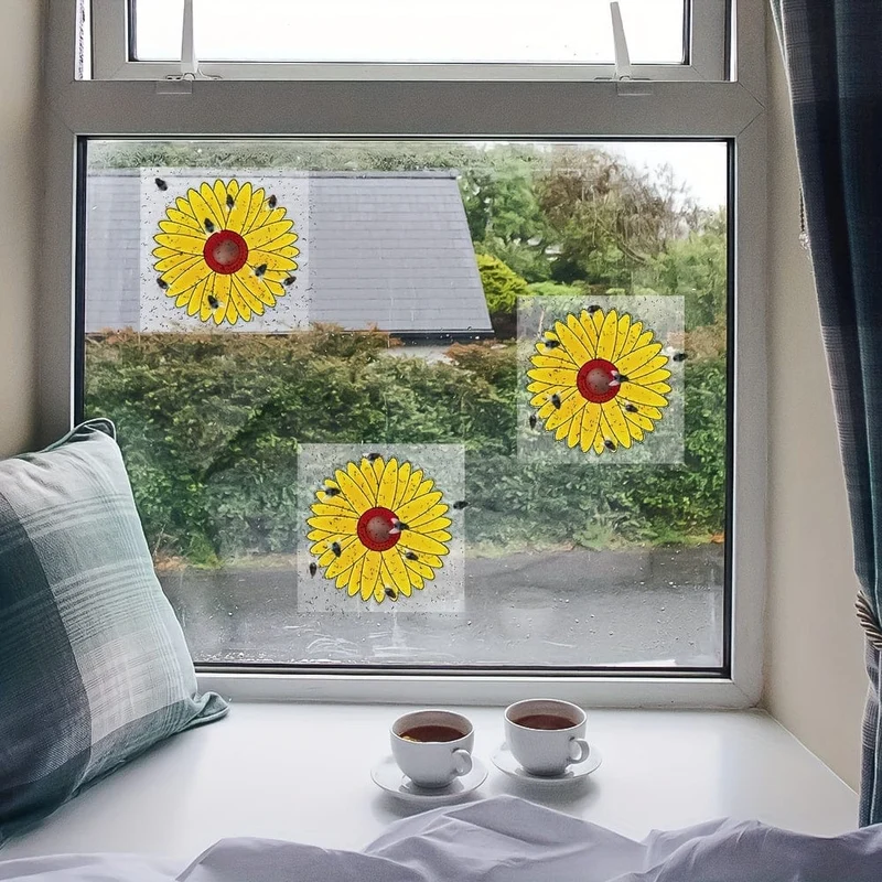6 Stück, Fenster-Fliegenfallen für den Innenbereich, Sonnenblumen-Fliegenfänger, Fenster-Fliegenaufkleber, klebrige Fenster-Insektenfalle für den Innen- und Außenbereich, Insektenfallen für den Innen- und Außenbereich, Innen- und Außenbereich, Haus, Küche, Pflanzen, Bäume, fliegende Insekten, Schädlingsbekämpfung