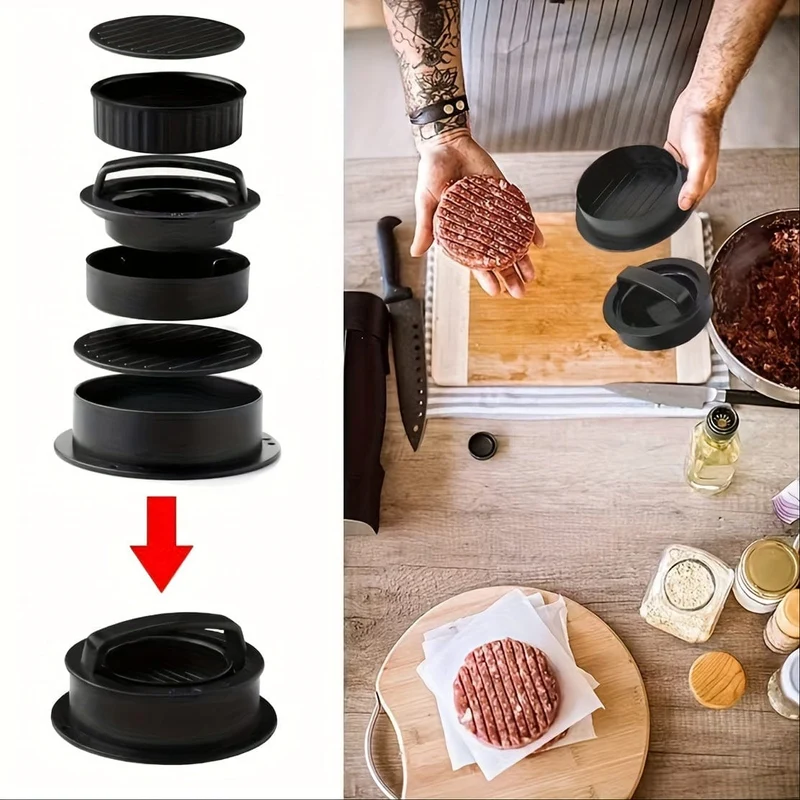 1 Set Hamburgerpresse, Patty-Maker, 3-in-1-Antihaft-Form für gefüllte Burger, Rindfleisch-Patties und Slider, BBQ-Grillzubehör, für verschiedene frische, köstliche gefüllte Burger, Slider-Burger, Rindfleisch-Burger, Antihaft-Fleisch.