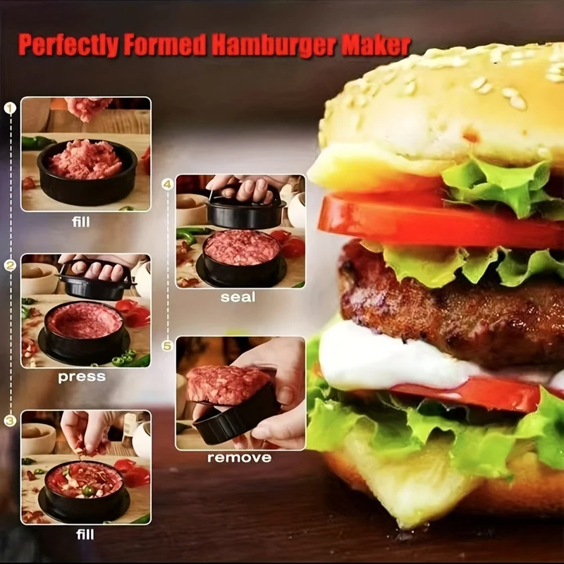 1 Set Hamburgerpresse, Patty-Maker, 3-in-1-Antihaft-Form für gefüllte Burger, Rindfleisch-Patties und Slider, BBQ-Grillzubehör, für verschiedene frische, köstliche gefüllte Burger, Slider-Burger, Rindfleisch-Burger, Antihaft-Fleisch.