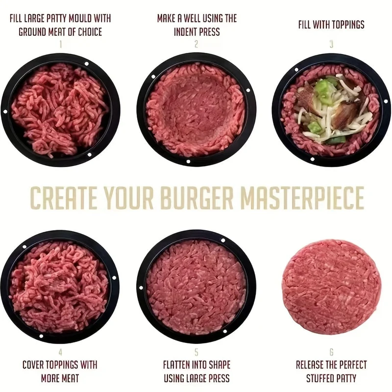 1 Set Hamburgerpresse, Patty-Maker, 3-in-1-Antihaft-Form für gefüllte Burger, Rindfleisch-Patties und Slider, BBQ-Grillzubehör, für verschiedene frische, köstliche gefüllte Burger, Slider-Burger, Rindfleisch-Burger, Antihaft-Fleisch.