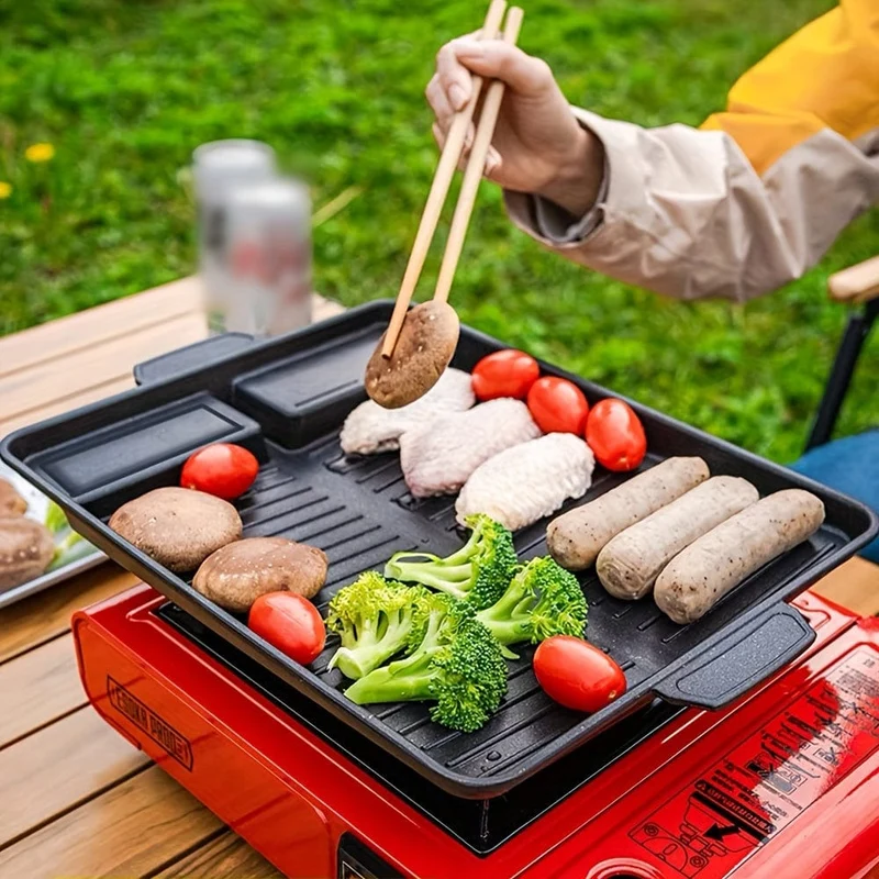 1 Stück, BBQ-Grillplatte, antihaftbeschichtete Backform zum Kochen im Freien, rechteckige Grillpfanne aus Metall für den Haushalt, rauchfrei und leicht zu reinigen, perfekt für Grillen, Camping und Picknicks, Grillzubehör, Grillzubehör