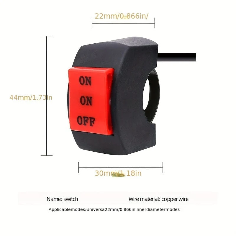 1 Stück Universal-Motorrad-Lenkerschalter 2.54 cm2.54 / 2.54 cm2 Ein-/Aus-Knopf-Anschluss für Roller Motocross ATV 12 V Scheinwerferschalter Motorradzubehör