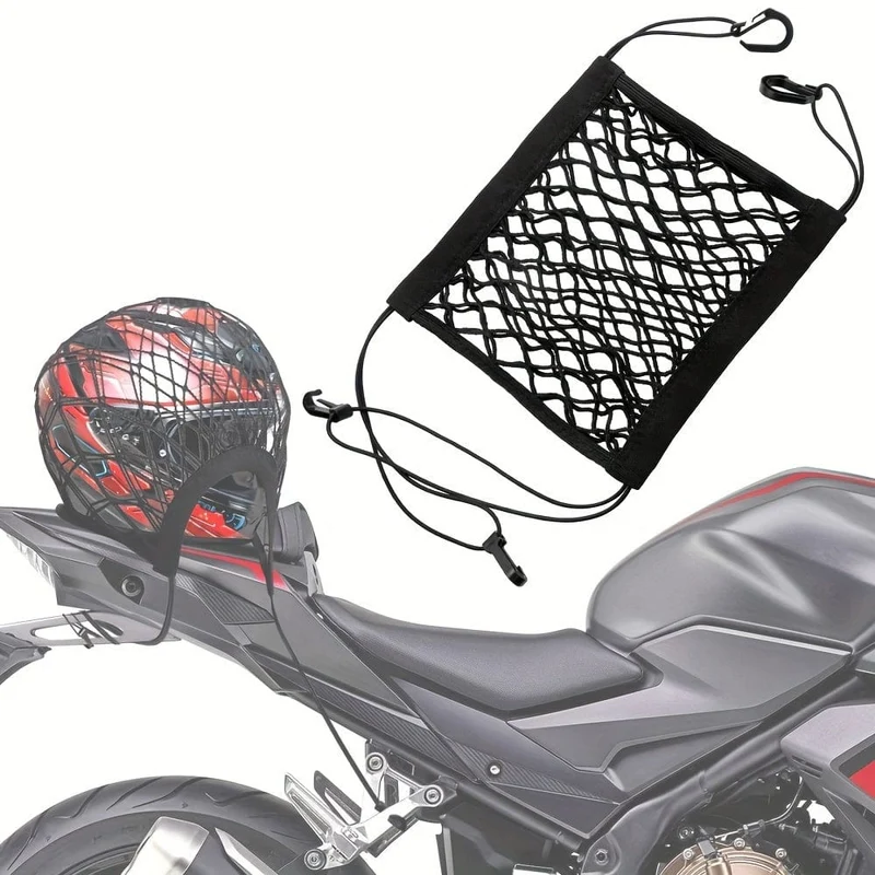 Upgrade-Frachtnetz für die Aufbewahrung von Motorradhelmen, hochelastische doppellagige Organizer-Netztasche mit 4 starken Haken