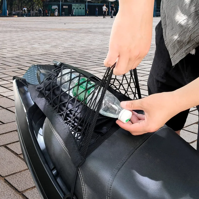Upgrade-Frachtnetz für die Aufbewahrung von Motorradhelmen, hochelastische doppellagige Organizer-Netztasche mit 4 starken Haken