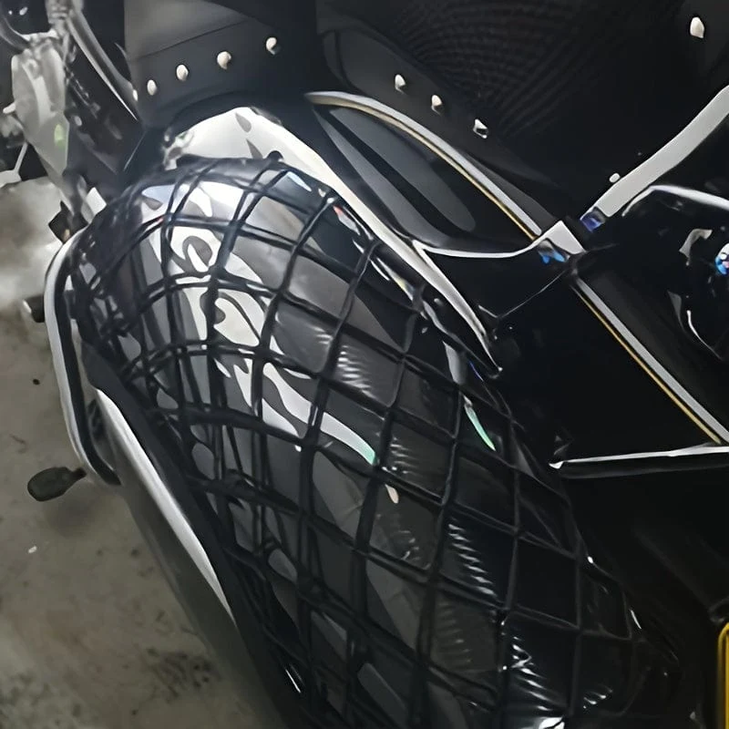 Upgrade-Frachtnetz für die Aufbewahrung von Motorradhelmen, hochelastische doppellagige Organizer-Netztasche mit 4 starken Haken
