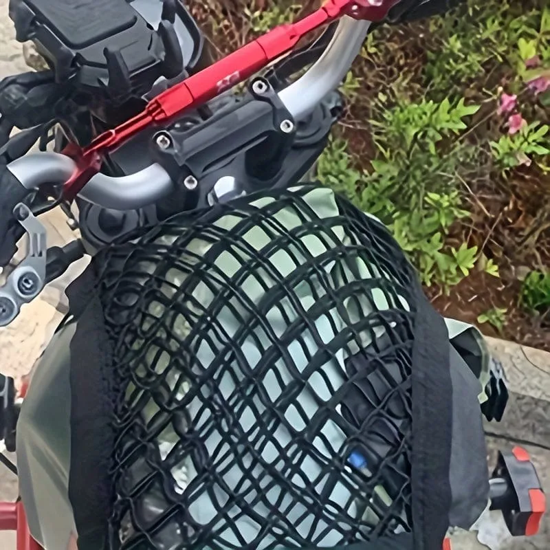 Upgrade-Frachtnetz für die Aufbewahrung von Motorradhelmen, hochelastische doppellagige Organizer-Netztasche mit 4 starken Haken