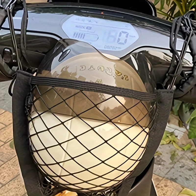Upgrade-Frachtnetz für die Aufbewahrung von Motorradhelmen, hochelastische doppellagige Organizer-Netztasche mit 4 starken Haken
