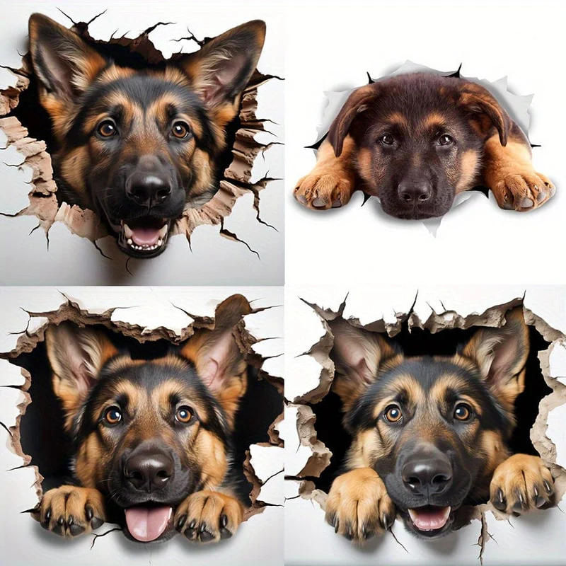 Tapetenaufkleber, 4-in-1, ruhender Deutscher Schäferhund, Aufkleber für Wand, Kühlschrank, Toilette und mehr – niedlicher Schäferhund-Aufkleber, Aufkleber für Autozubehör