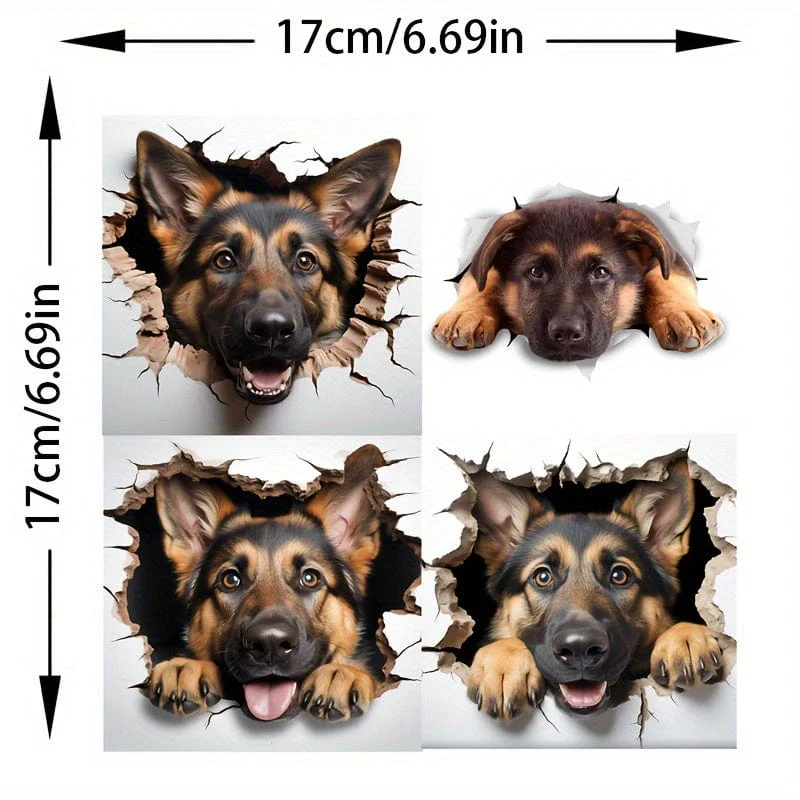 Tapetenaufkleber, 4-in-1, ruhender Deutscher Schäferhund, Aufkleber für Wand, Kühlschrank, Toilette und mehr – niedlicher Schäferhund-Aufkleber, Aufkleber für Autozubehör