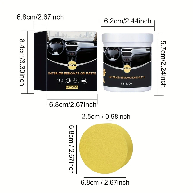 Auto-Innenrenovierungs-Beschichtungscreme, Innenreinigung des Armaturenbrett-Sitzes, staubdichte Wartung, Polier-Beschichtungscreme, 100 g + 1 Stück Reinigungsschwamm