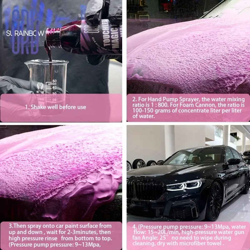 SURAINBOW Schäumende Autowäsche – stark schäumende, konzentrierte Formel für eine bessere Reinigungswirkung, entfernt sicher Schmutz, Ruß und Rückstände für eine außergewöhnliche Reinigung