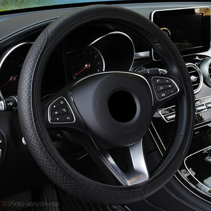Four Seasons Universal-Lenkradbezug fürs Auto, rutschfest, schweißabsorbierende Faser, PU-Leder, Griffbezug für Brot, Offroad-Pickup-Limousine