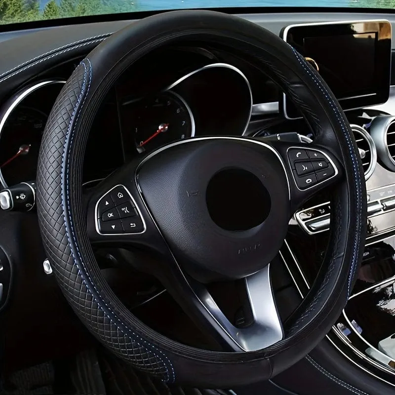 Four Seasons Universal-Lenkradbezug fürs Auto, rutschfest, schweißabsorbierende Faser, PU-Leder, Griffbezug für Brot, Offroad-Pickup-Limousine